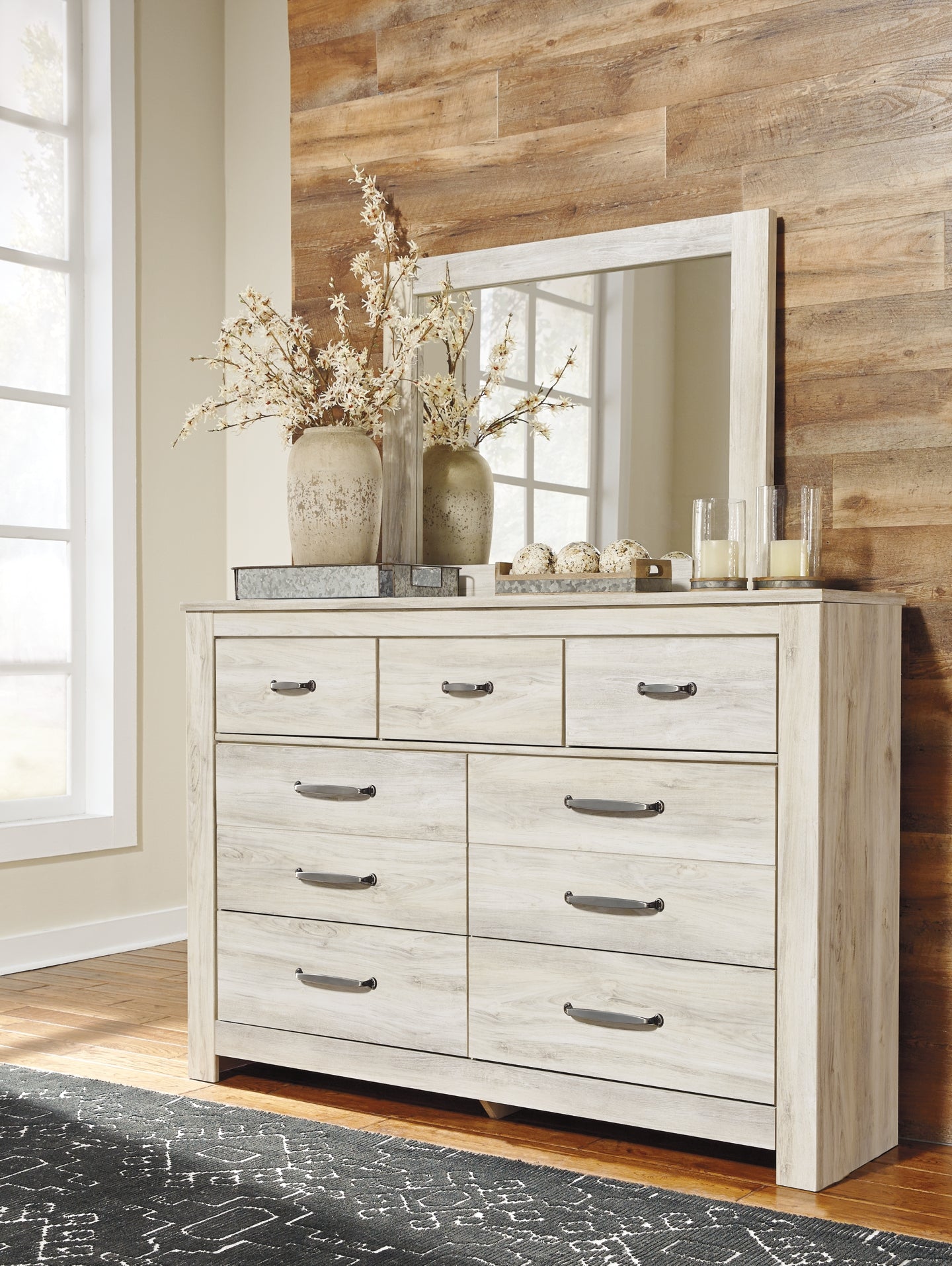 Bellaby Panel Headboard With Mirrored Dresser And Chest