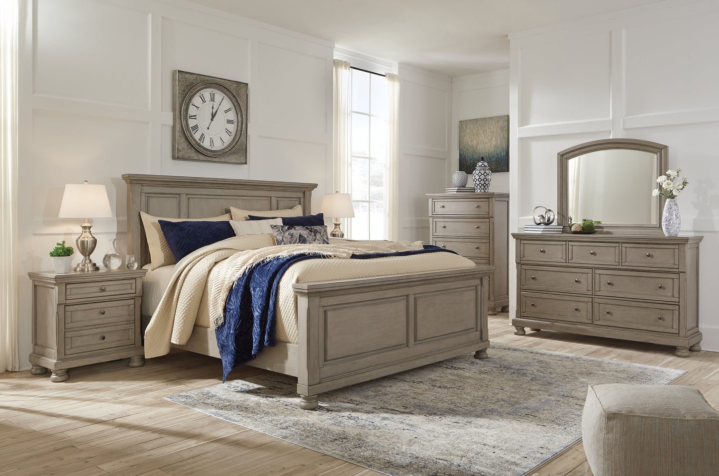 Lettner California King Panel Bed with Mirrored Dresser