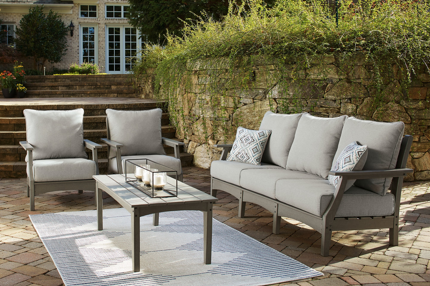 Visola Outdoor Sofa and 2 Chairs with Coffee Table