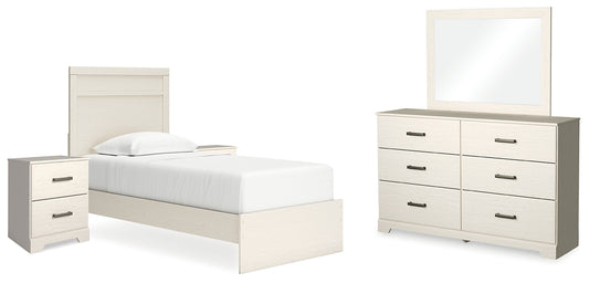 Stelsie Twin Panel Bed with Mirrored Dresser and 2 Nightstands